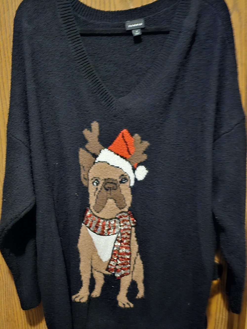 torrid Black V-Neck Holiday Dog Sweater with Red Santa Hat